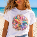 Rainbow Starfish T-Shirt | Colorful Seashell Beach Art