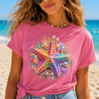 Rainbow Starfish T-Shirt | Colorful Seashell Beach Art