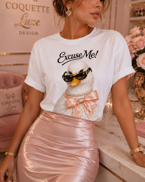 Excuse Me! Stylish Swan Tee — Cute Sunglasses & Bow Graphic T-Shirt