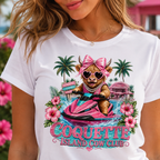 Coquette Island Cow Club T-Shirt | Cute Highland Cow Pink Jet Ski Summer Graphic Tee