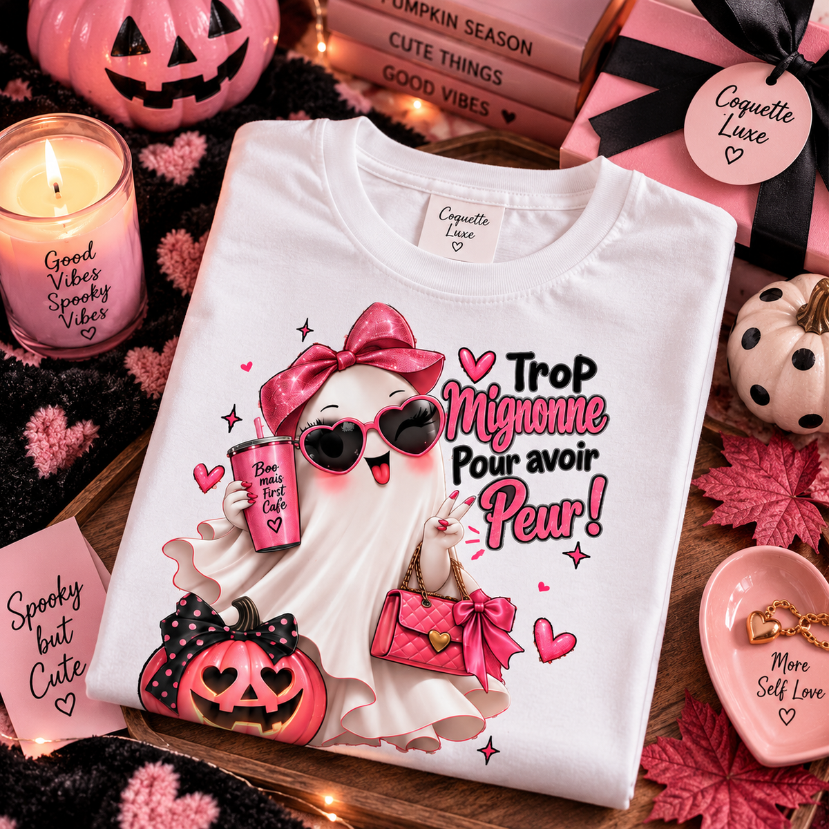 Cute Pink Ghost Halloween T-Shirt | Coquette Luxe