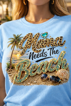 Mama Needs The Beach T-Shirt | Palm Tree, Seashells, Leopard Script