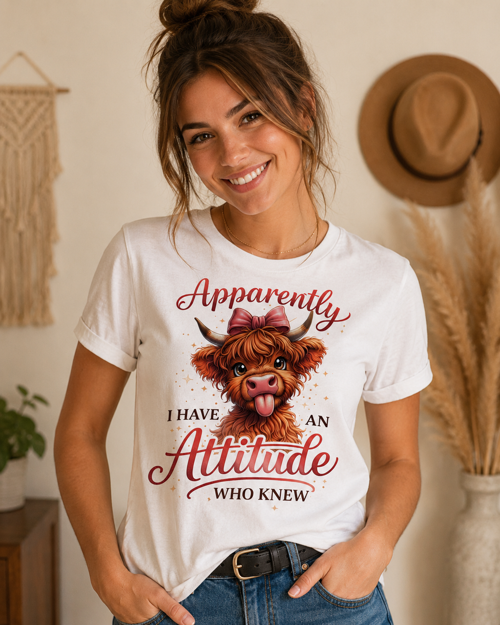 Funny Cow Attitude T-Shirt | Cute Highland Cow Graphic Tee | Gift for Her