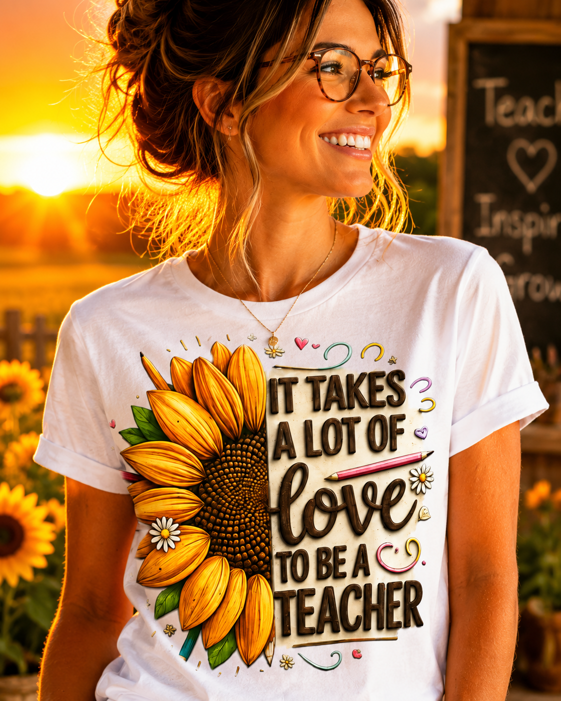 It Takes a Lot of Love to Be a Teacher Sunflower Tee | Teacher Appreciation