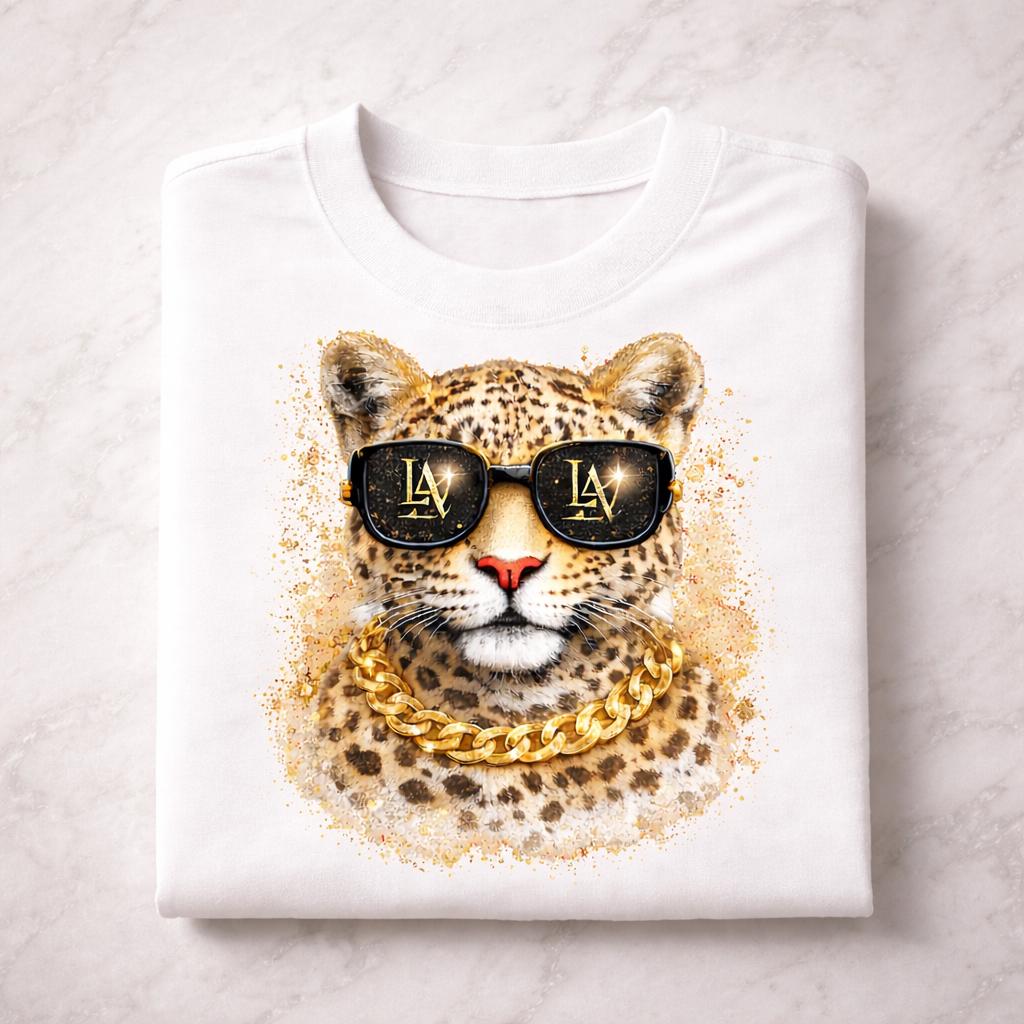 Leopard with Sunglasses Tee | Gold Chain Cheetah  Shirt