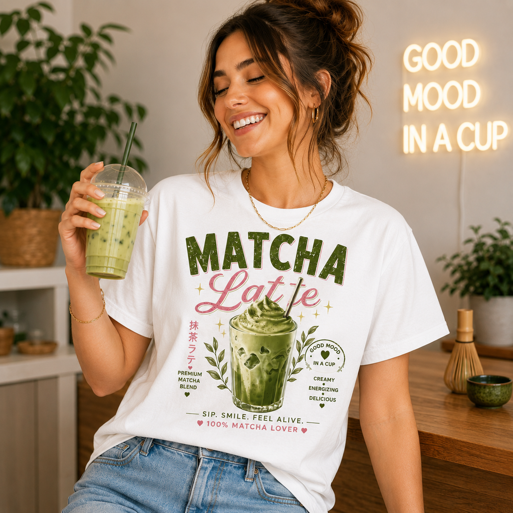 Matcha Latte T-Shirt | Iced Matcha Cup Graphic, Green Tea Tee