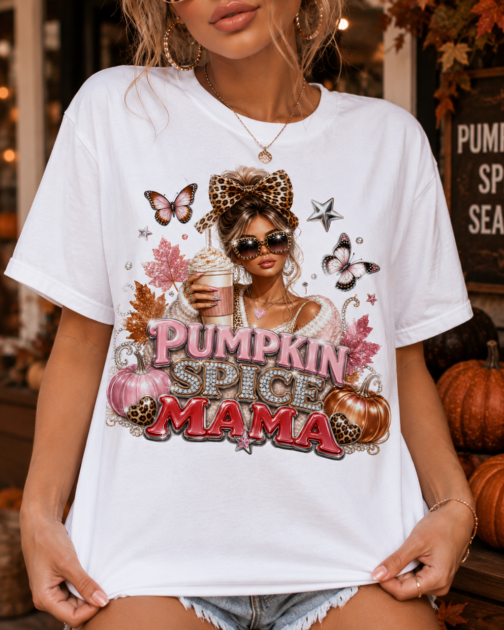 Pumpkin Spice Mama Tee | Cozy Fall Graphic T-Shirt for Women | Cute Autumn Coffee Lover Shirt