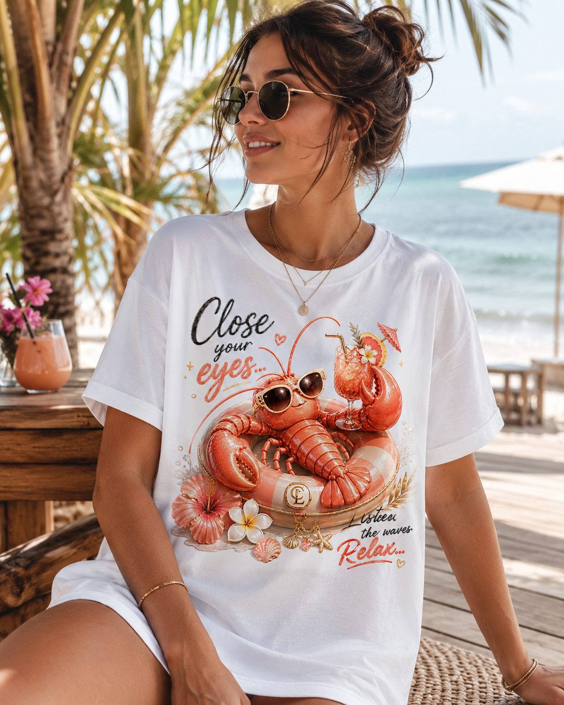 Relaxing Lobster Tee — "Close Your Eyes, Listen & Relax