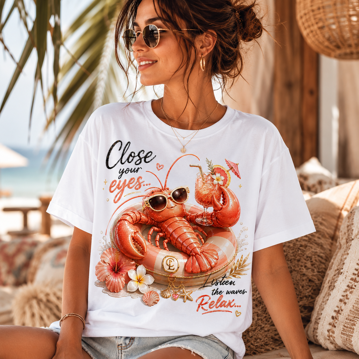 Relaxing Lobster Tee — "Close Your Eyes, Listen & Relax" Graphic T-Shirt