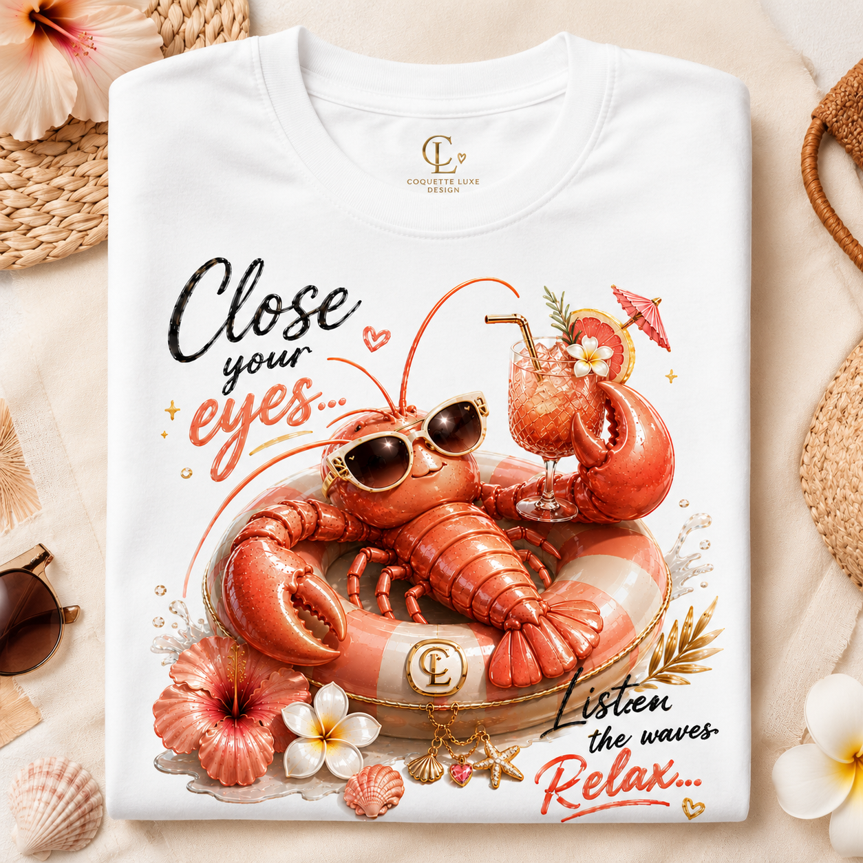Relaxing Lobster Tee — "Close Your Eyes, Listen & Relax" T-Shirt