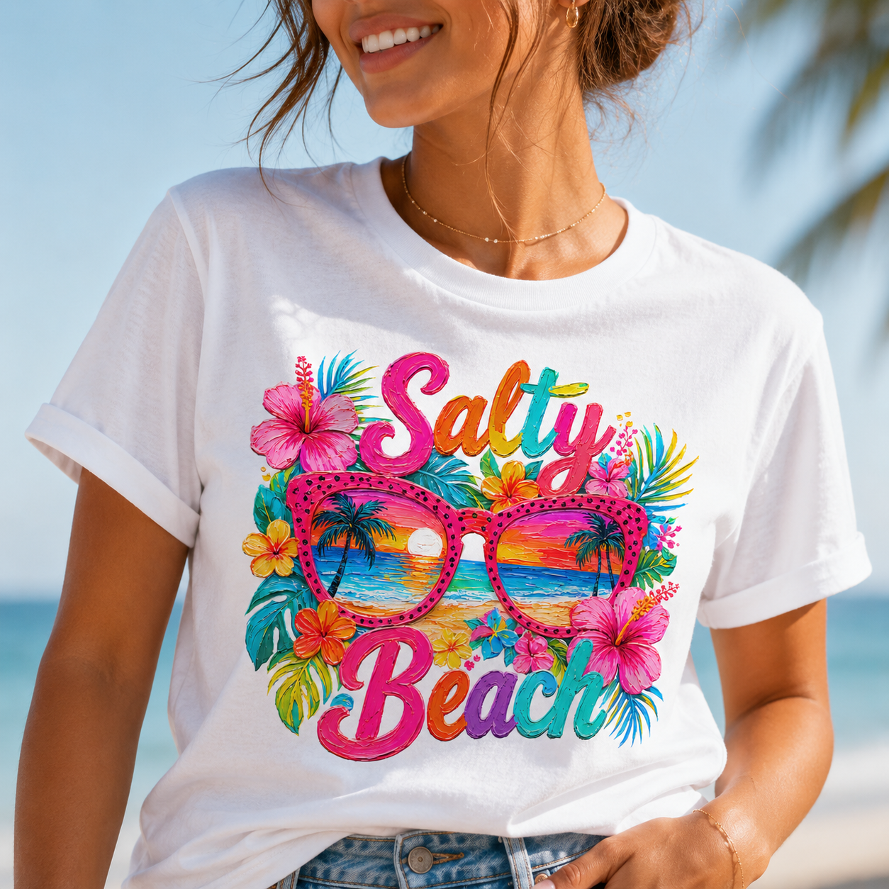 Salty Beach sunglasses floral design T-Shirt | 