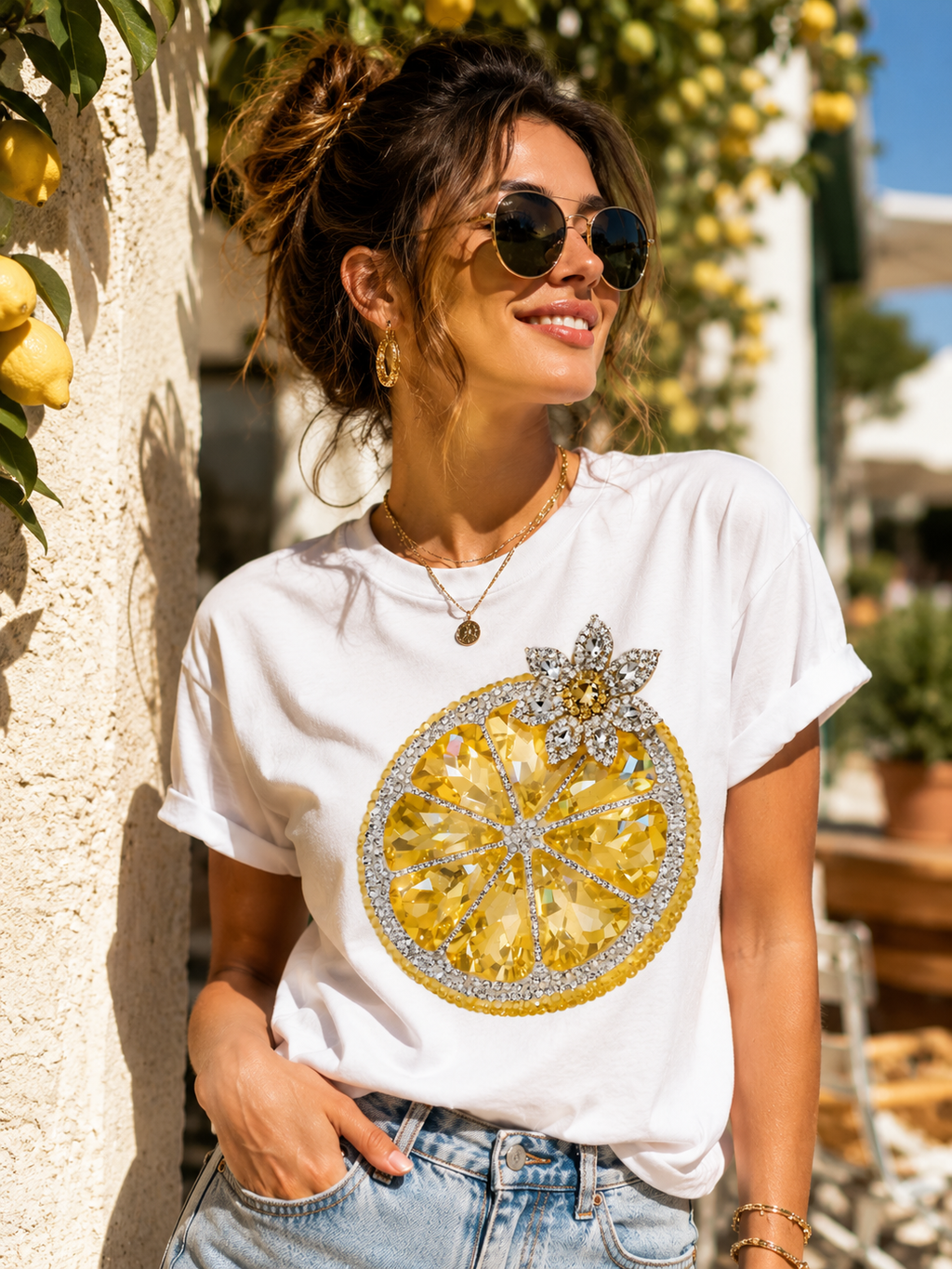 Sparkly Lemon Shirt | Rhinestone Citrus Graphic Tee | Summer Aesthetic T-Shirt | Cute Fruit Tee | Unisex Cotton Tee