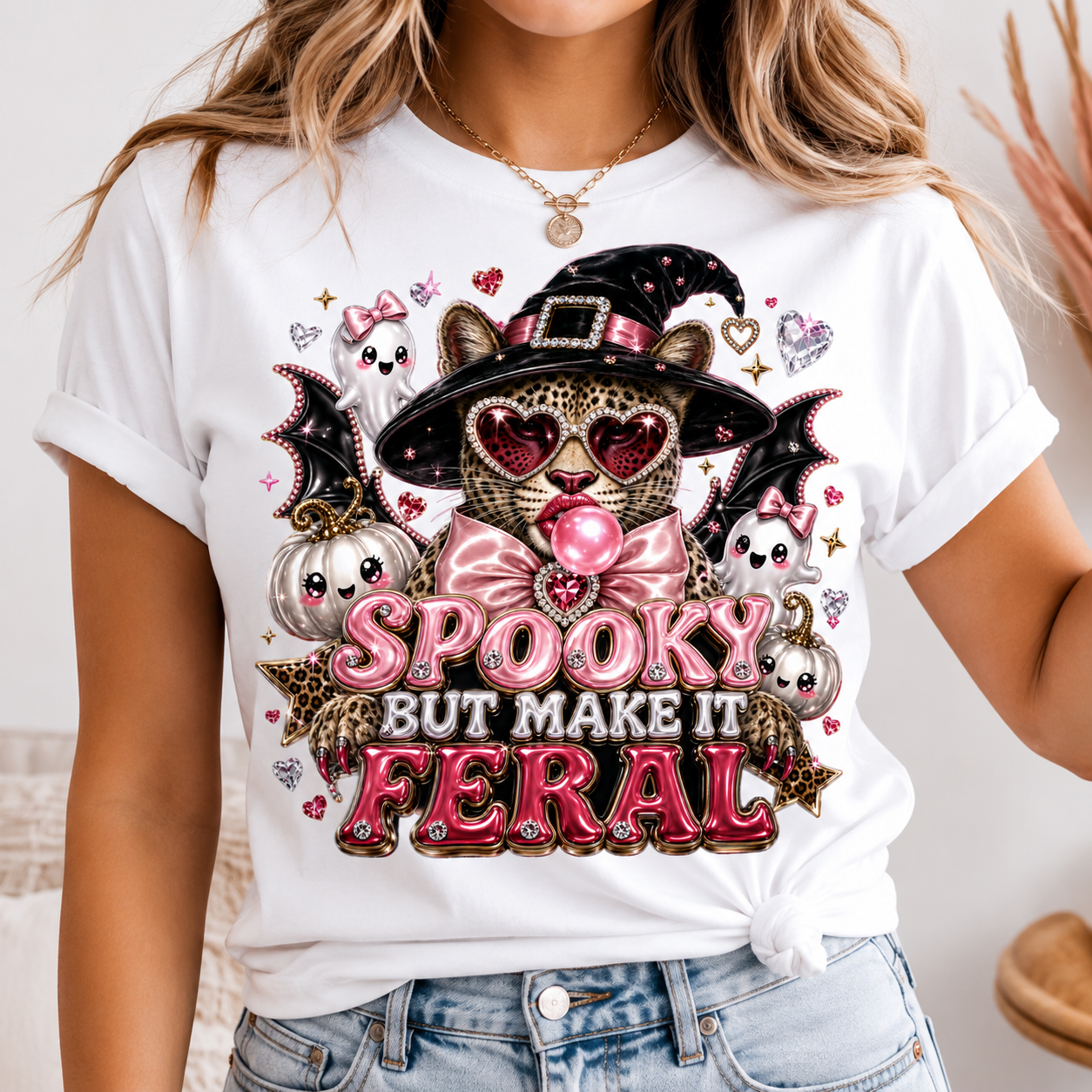 Spooky But Make It Feral Tee — Cute Witch Cat Halloween T-Shirt