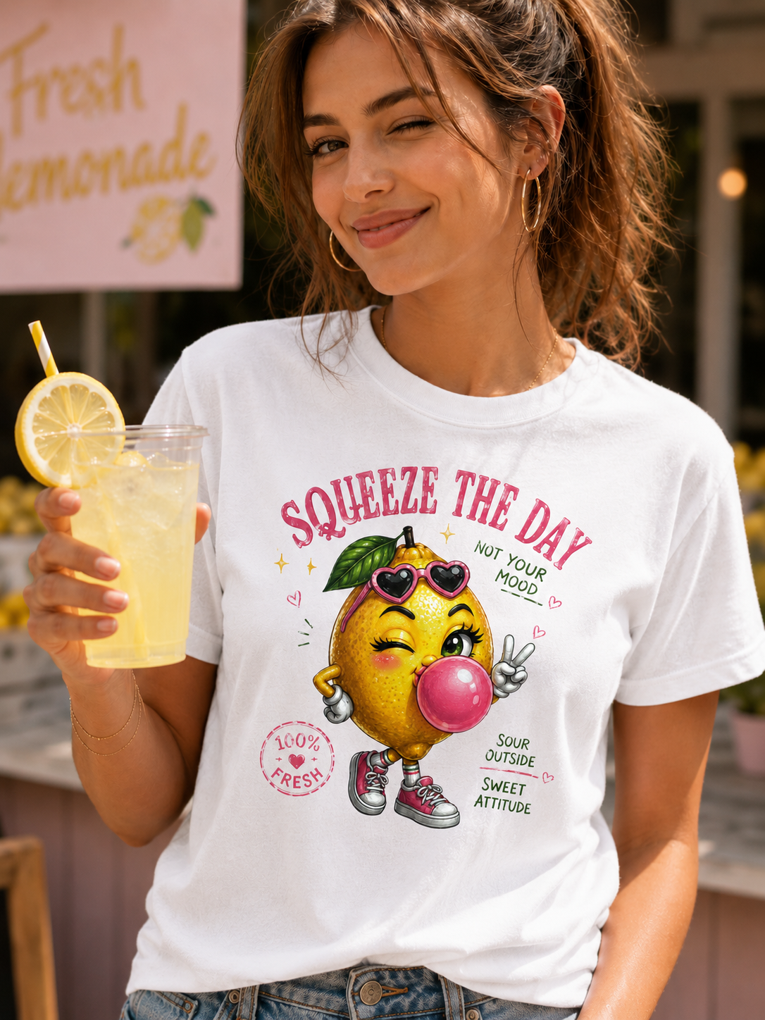 Squeeze The Day Lemon Graphic Tee | Retro Cartoon Fruit Shirt