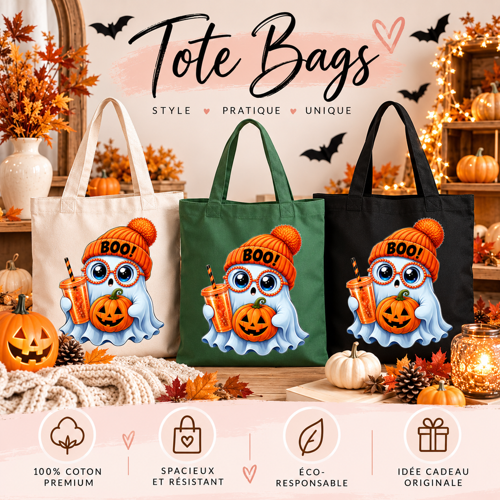 🎃 Halloween Ghost Boo! Tote Bag – Cute Spooky Fall Bag