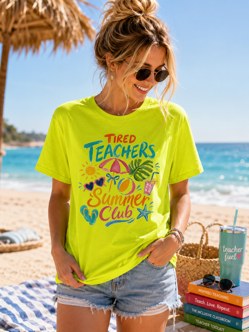 Teacher Summer Club T-Shirt — "Tired Teachers"  Beach Vacation Tee