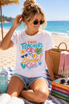 Teacher Summer Club T-Shirt — "Tired Teachers" Bright Beach Vacation Tee