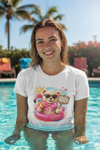 Teddy Bear Pool Float Tee | Summer Bear SHIRT with Sunglasses and Flamingo