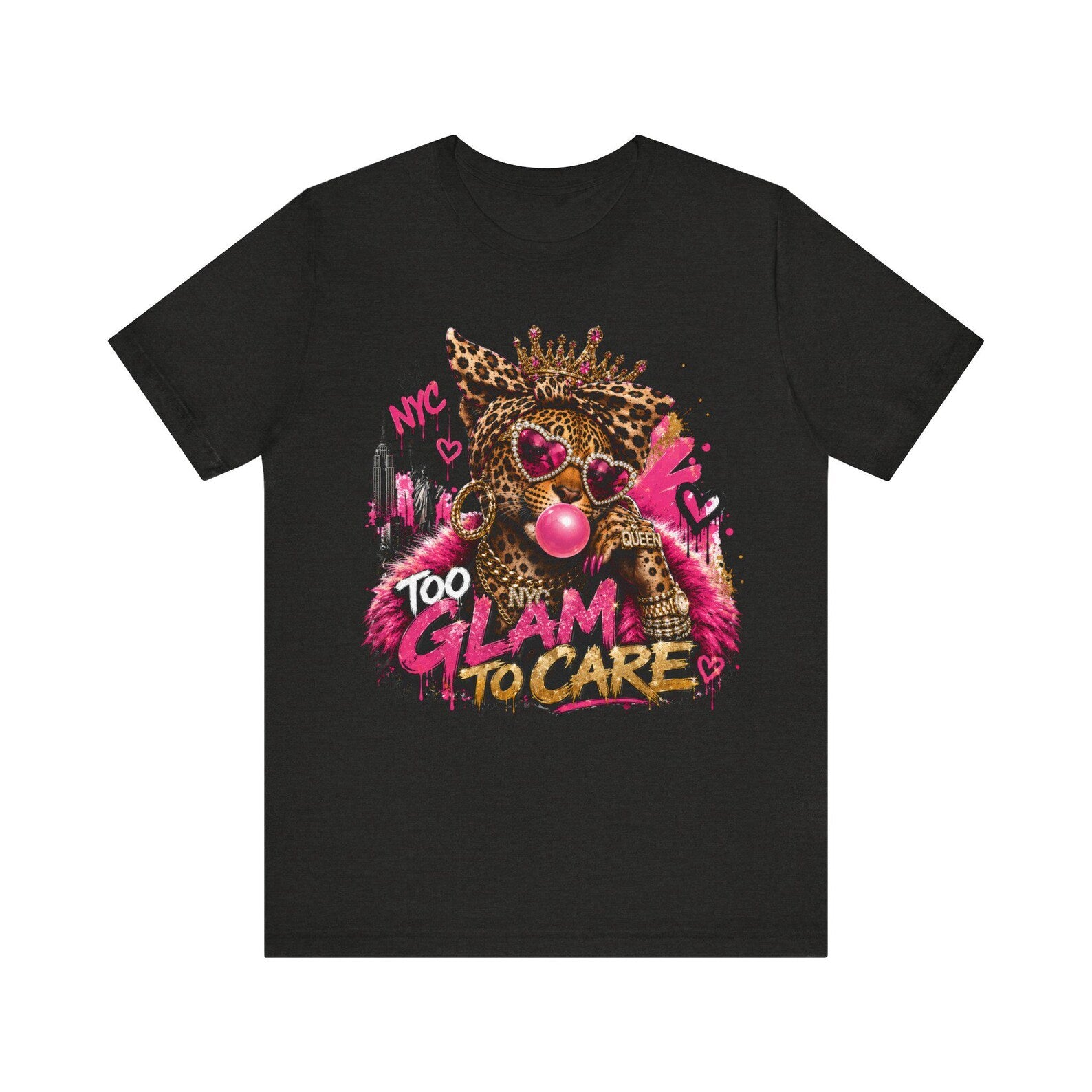 Too Glam To Care Tee — Leopard Crown Cat Graphic Shirt