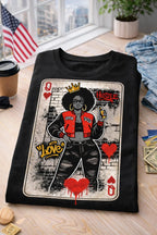 Queen of Hearts Playing Card Tee | Retro Street Art Queen, Love Hearts Design