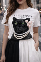 Vogue Instinct Black Cat with Pearls Tee | Fashion Cat T-Shirt