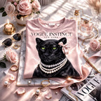 Vogue Instinct Black Cat with Pearls Tee | Fashion Cat T-Shirt