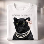 Vogue Instinct Black Cat with Pearls Tee | Fashion Cat T-Shirt