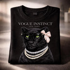 Vogue Instinct Black Cat with Pearls Tee | Fashion Cat T-Shirt