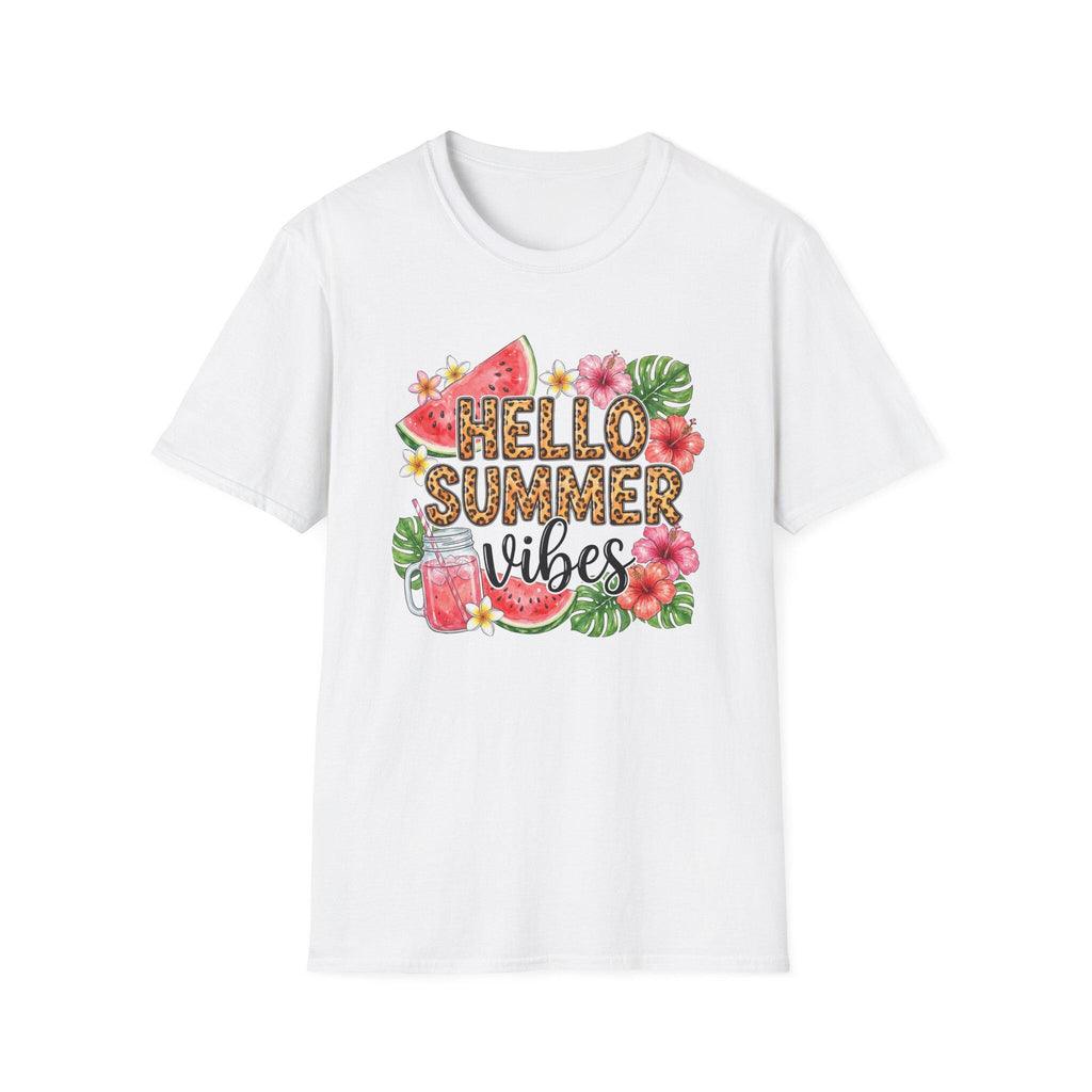 Hello Summer Vibes Watermelon Floral Leopard Print T-Shirt