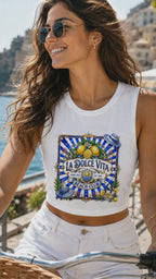 La Dolce Vita Lemon Beach Club Crop Top | Mediterranean Summer Graphic