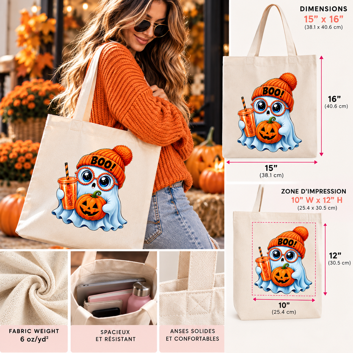 🎃 Halloween Ghost Boo! Tote Bag – Cute Spooky Fall Bag